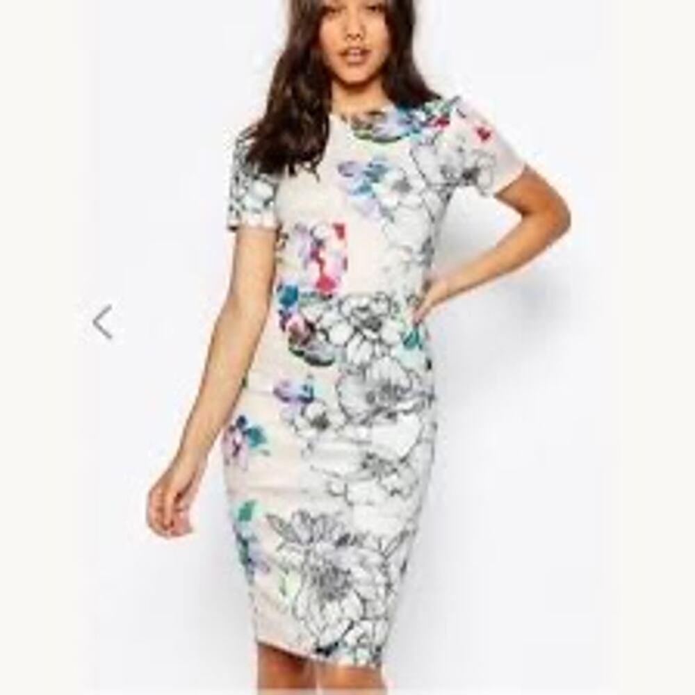 Floral Scuba Pencil Dress ASOS Bodycon Sheath US 6